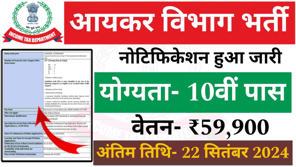 Income Tax Canteen Attendant Recruitment