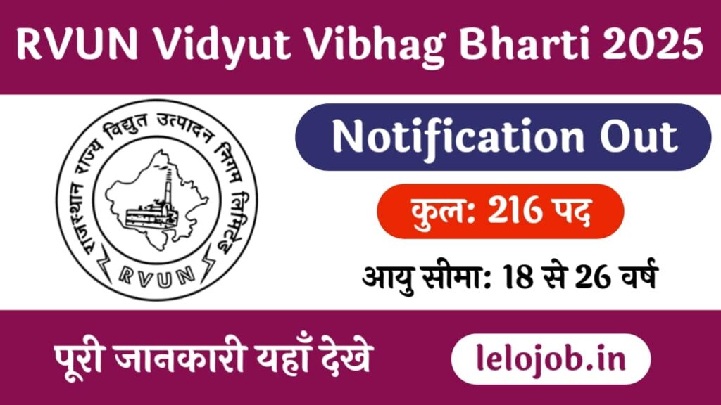 Rajasthan Vidyut Vibhag RVUNL Technician-III(ITI) / Operator-III (ITI) / Plant Attendant-III (ITI) Recruitment 2025