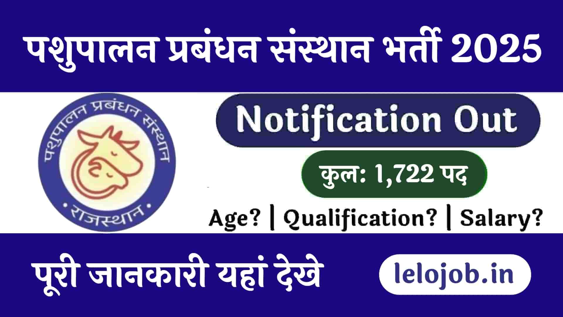 Pashupalan Prabandhan Sansthan IAM in Rajasthan Pashupalan Vibhag Recruitment 2025